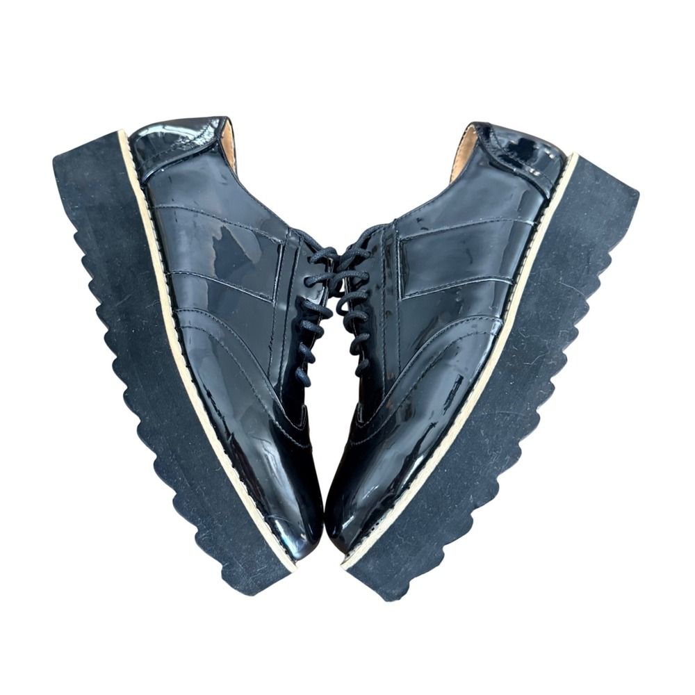 Olivia + Kate Black Patent Platform Wingtip‎ Oxford Lug Sole Shoes Womens 7